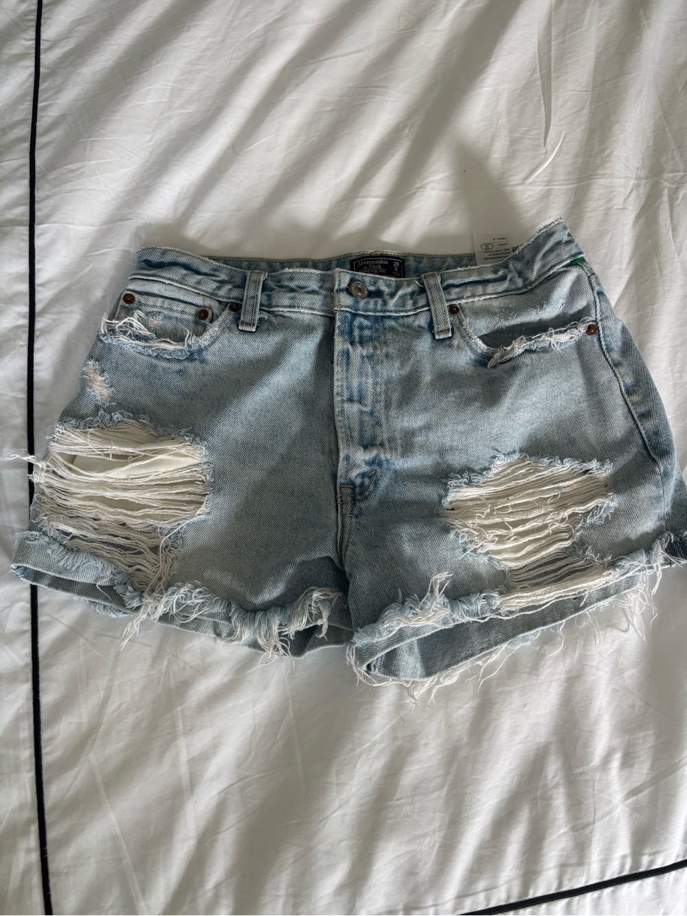 Abercrombie & Fitch Light Blue Distressed Denim Shorts